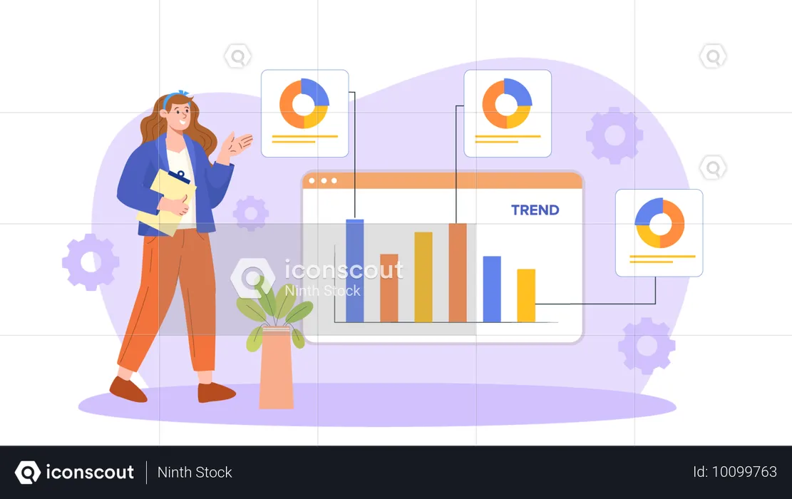 Woman presenting progress analytics  Illustration