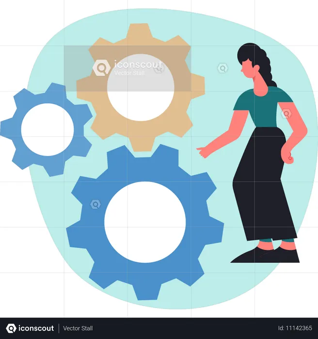 Woman presenting setting gears  Illustration