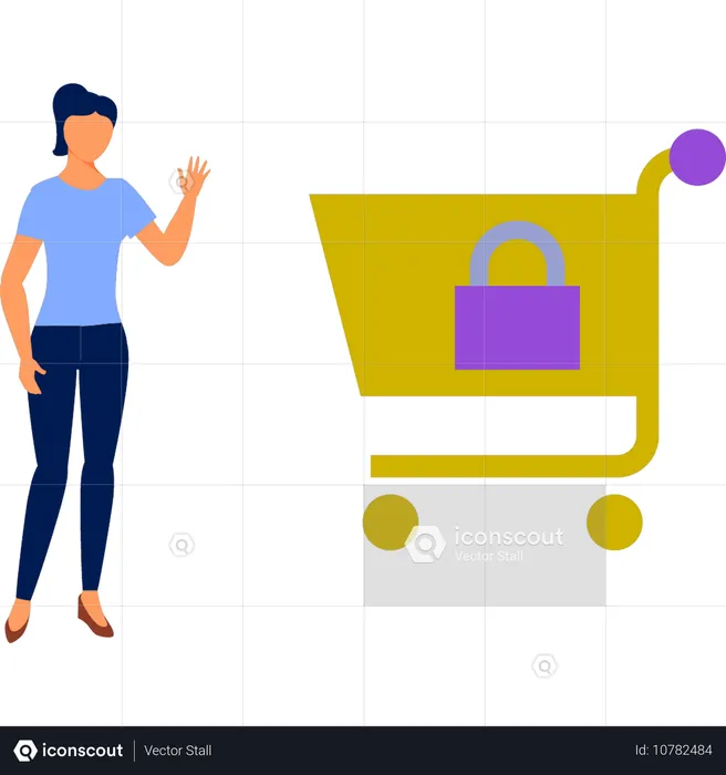 Woman presenting shopping protection  Illustration