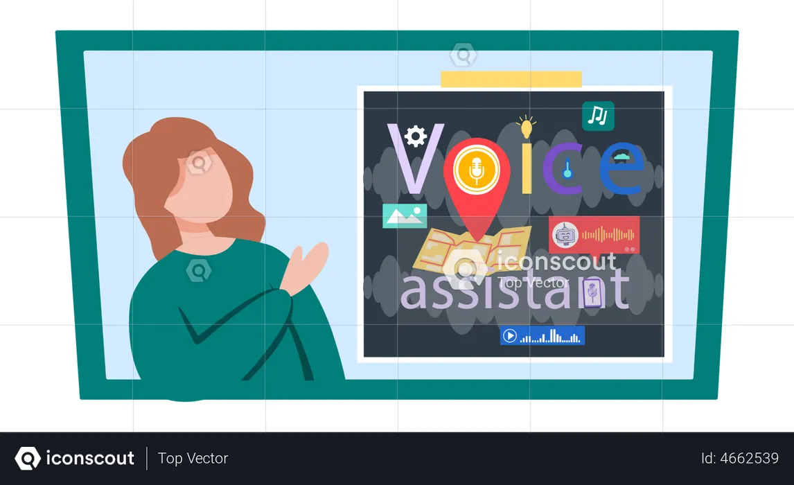 Woman presenting voice assistant technology  Illustration