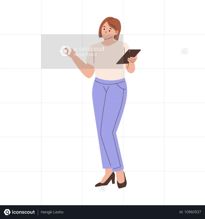 Woman Presenting with Tablet  Illustration