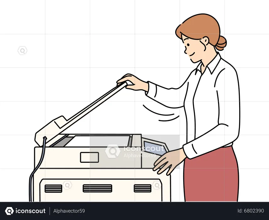 Woman printing Xerox using machine  Illustration
