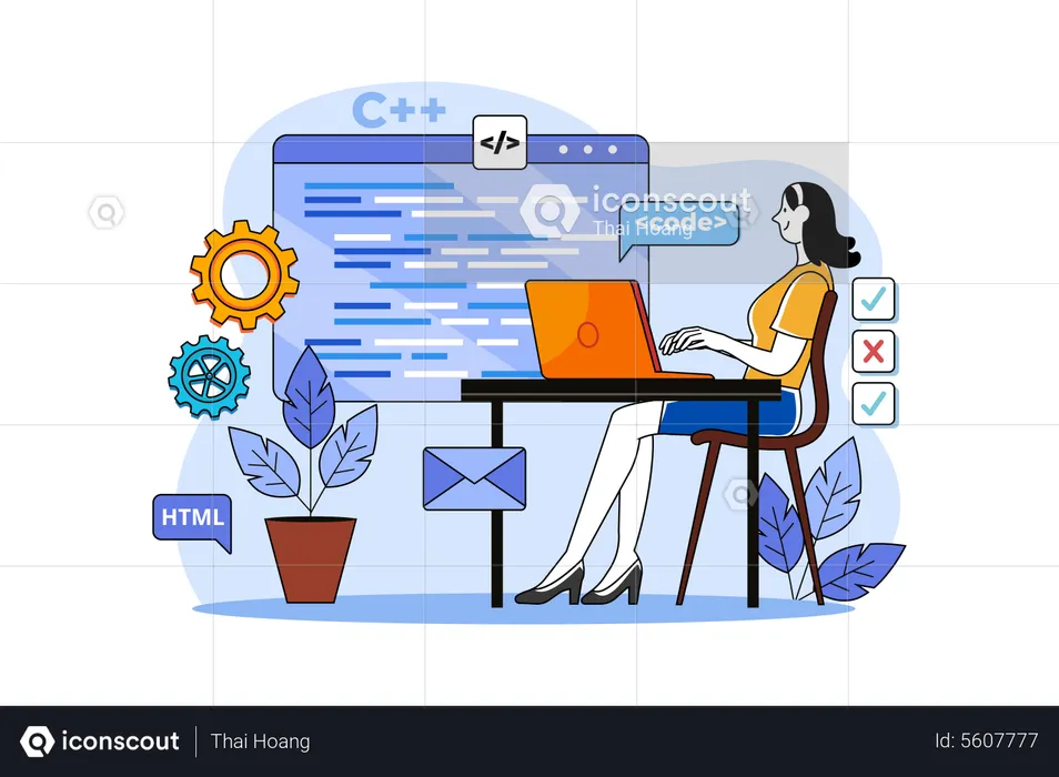 Woman Programmer Working On A New Project  Illustration