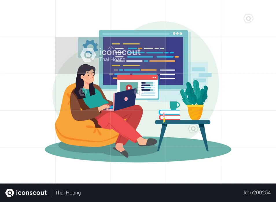 Woman programmer working on a new project  Illustration