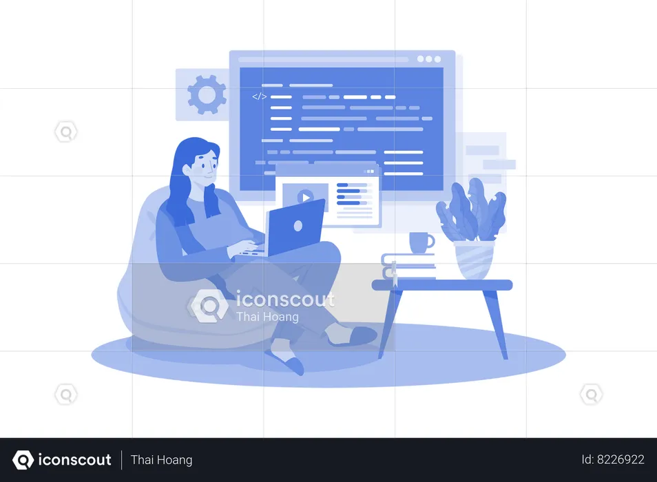 Woman Programmer Working On A New Project  Illustration