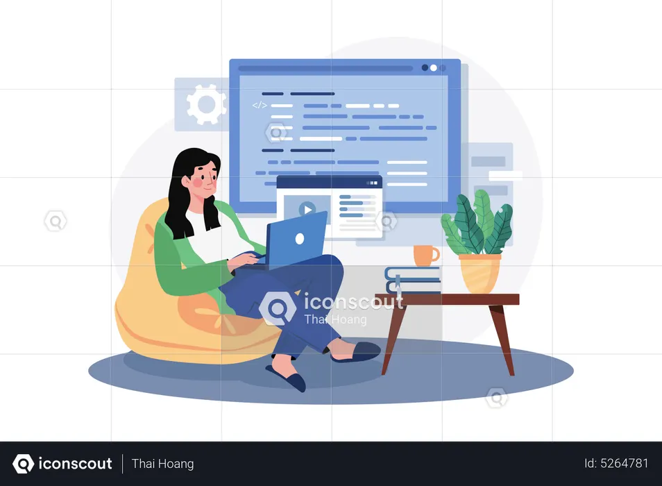Woman programmer working on a new project  Illustration