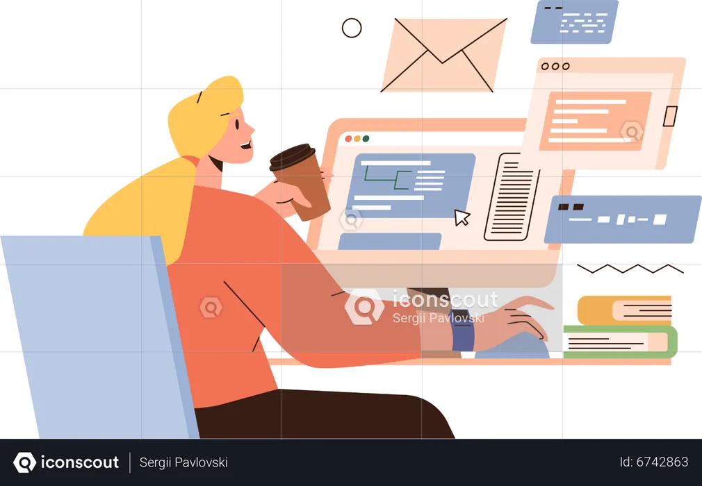Woman programmer working on project  Illustration