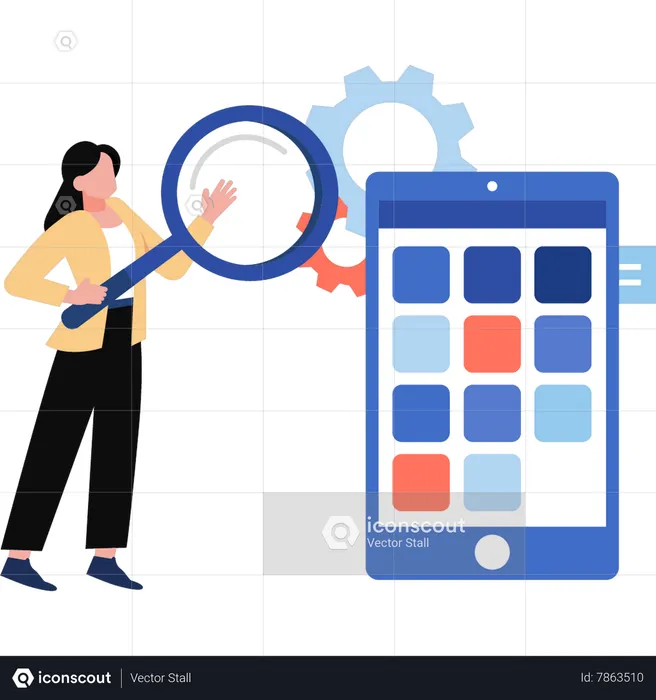 Woman programming apps in mobile  Illustration