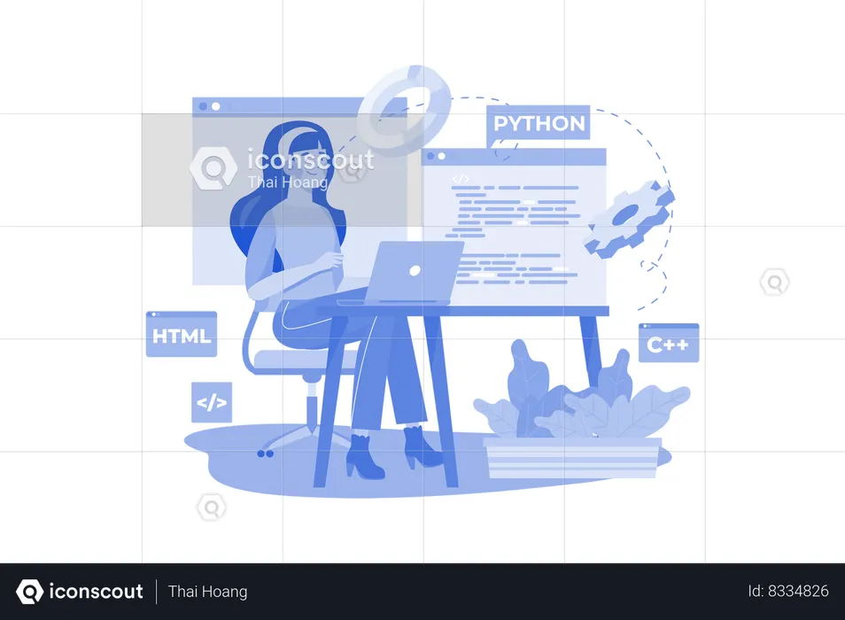 Woman Programming On Laptop  Illustration