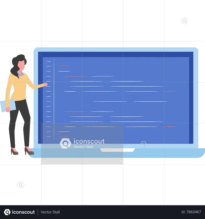 Woman programming software on laptop  Illustration