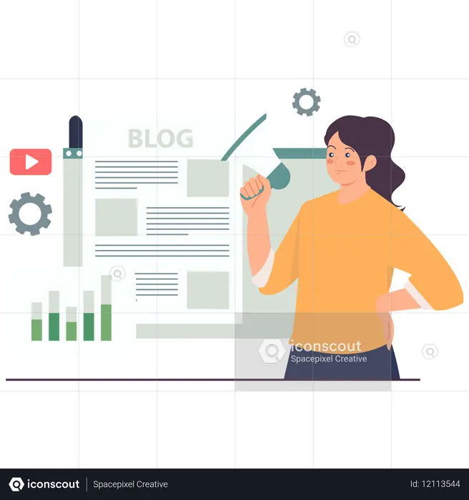 Woman Promoting Blog Content with Megaphone  Illustration
