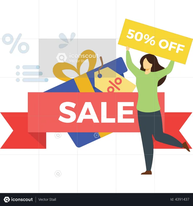 Woman promoting sale  Illustration