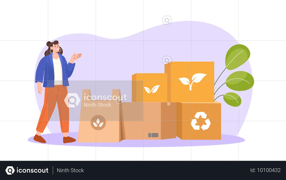 Woman promoting sustainable product packaging  Illustration