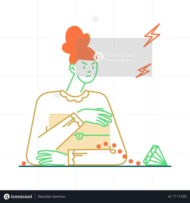 Woman protecting her jewelry  Illustration