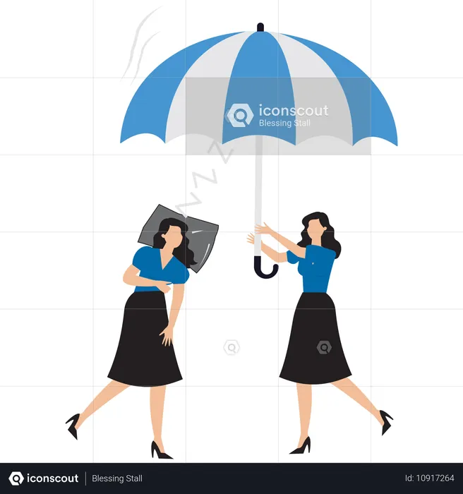 Woman protecting tired businesswoman  Illustration