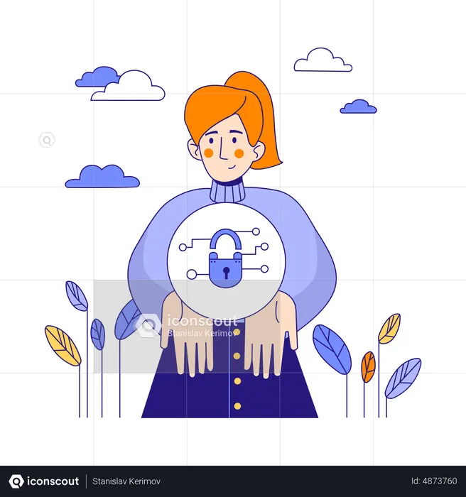 Woman protecting using personal password  Illustration