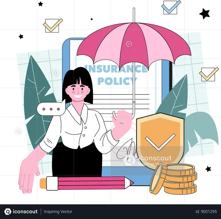 Woman protects business money  Illustration