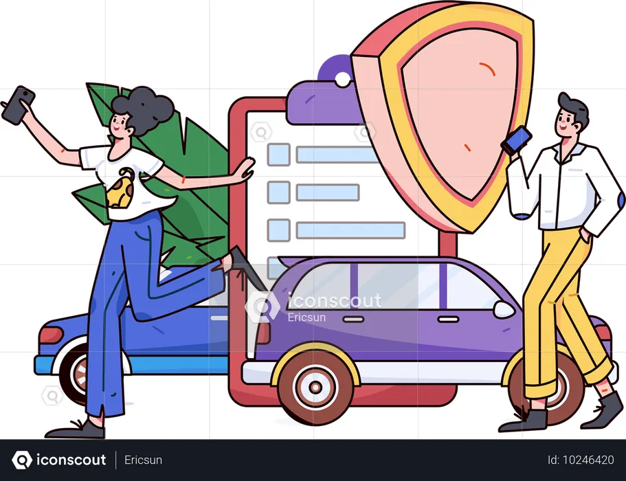 Woman protects her car from accident  Illustration