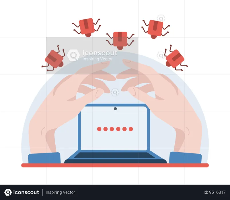 Woman protects her laptop from bugs  Illustration