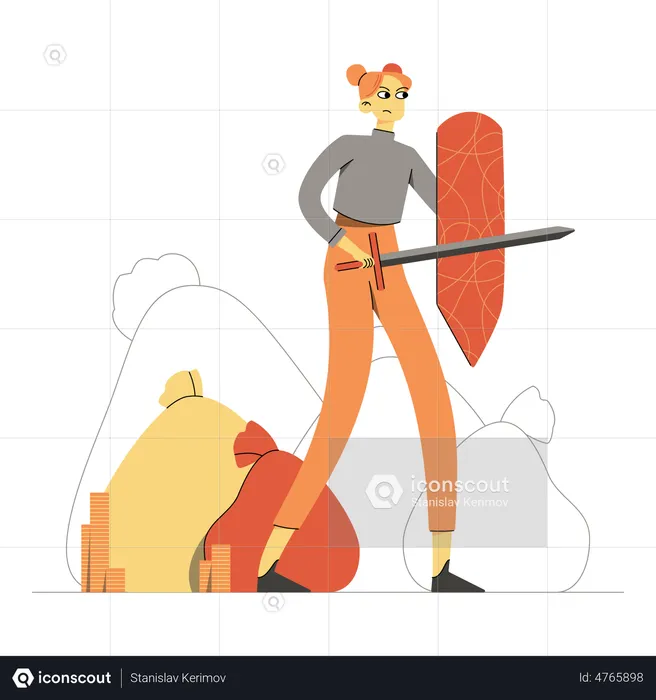 Woman protects her savings  Illustration