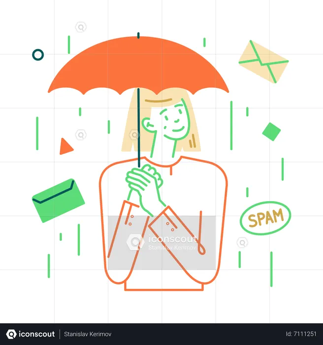 Woman protects herself from spam  Illustration