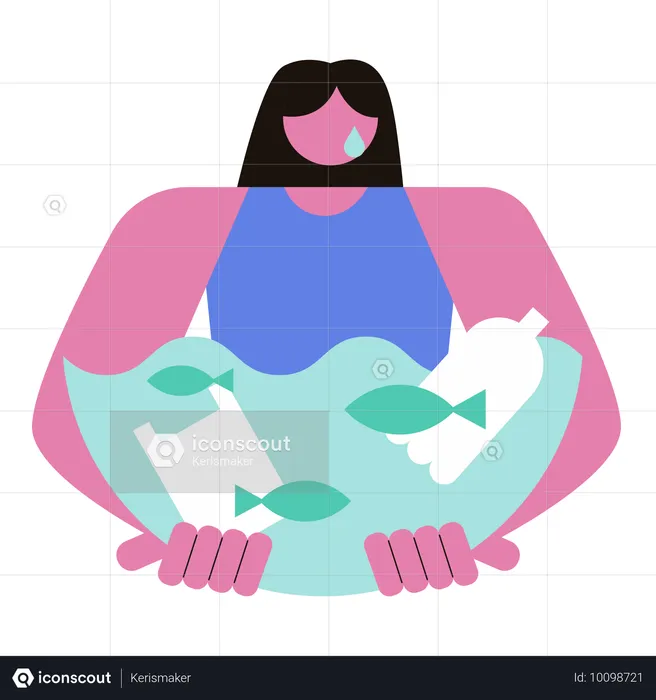 Woman protests against Water Pollution  Illustration