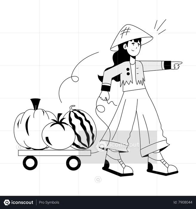 Woman pulling Farm Vegetables cart  Illustration