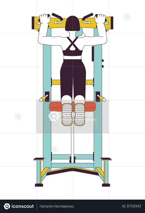 Woman pulling up on pullup machine  Illustration