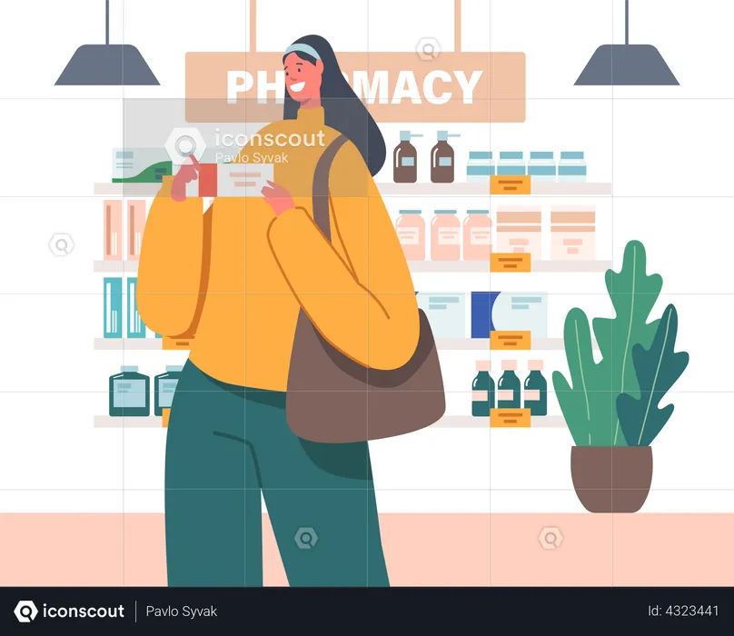 Woman Purchase Drugs in Pharmacy Store  Illustration