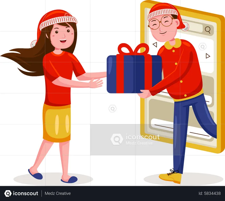 Woman purchase online on christmas sale  Illustration