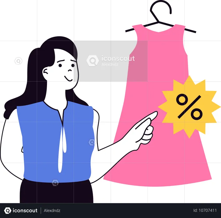 Woman purchases dress for party  Illustration