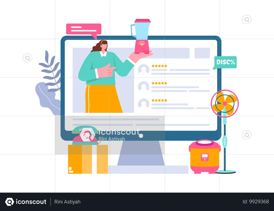 Woman purchases juicer online  Illustration