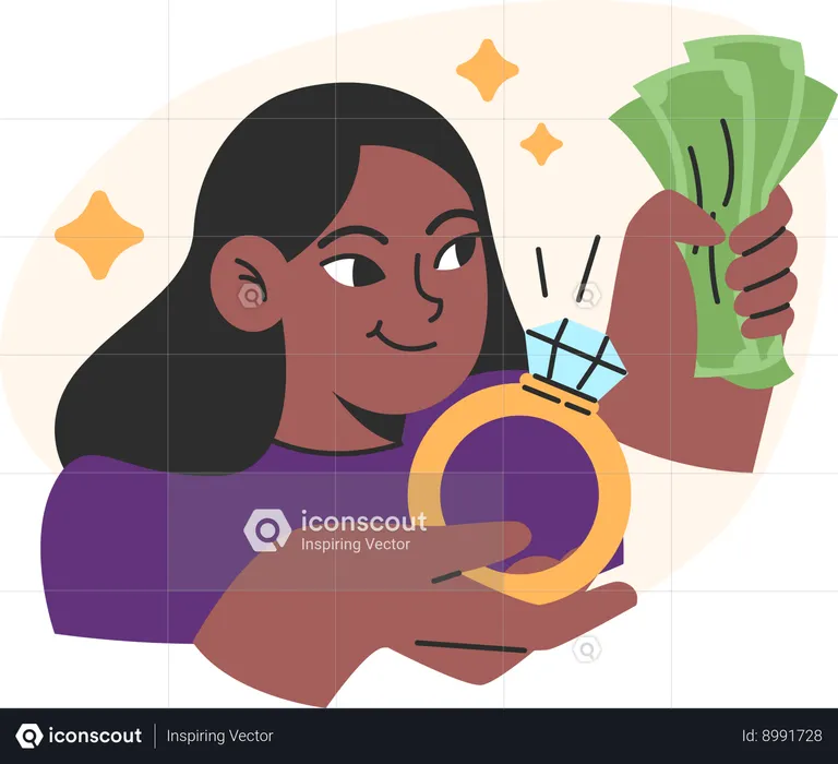 Woman purchases new ring for herself  Illustration