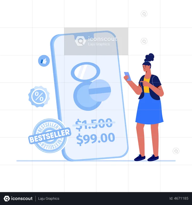 Woman purchasing Bestseller Product  Illustration