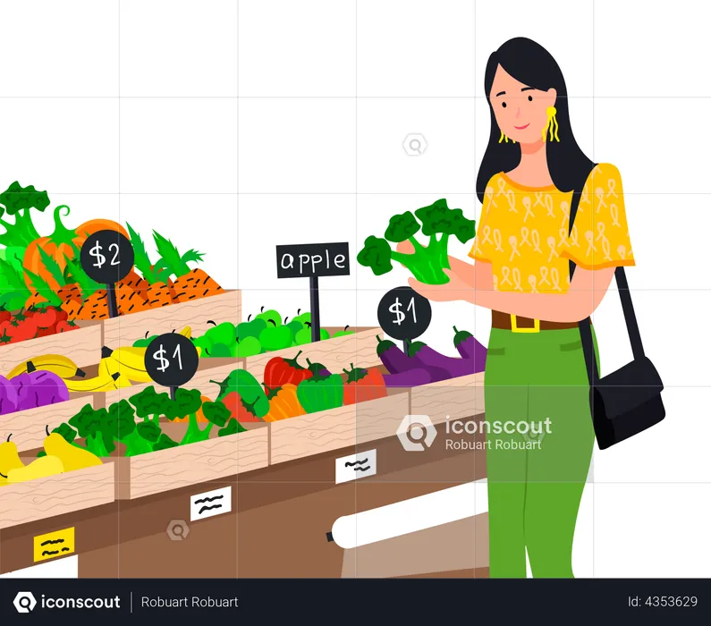 Woman purchasing fresh vegetable grocery  Illustration
