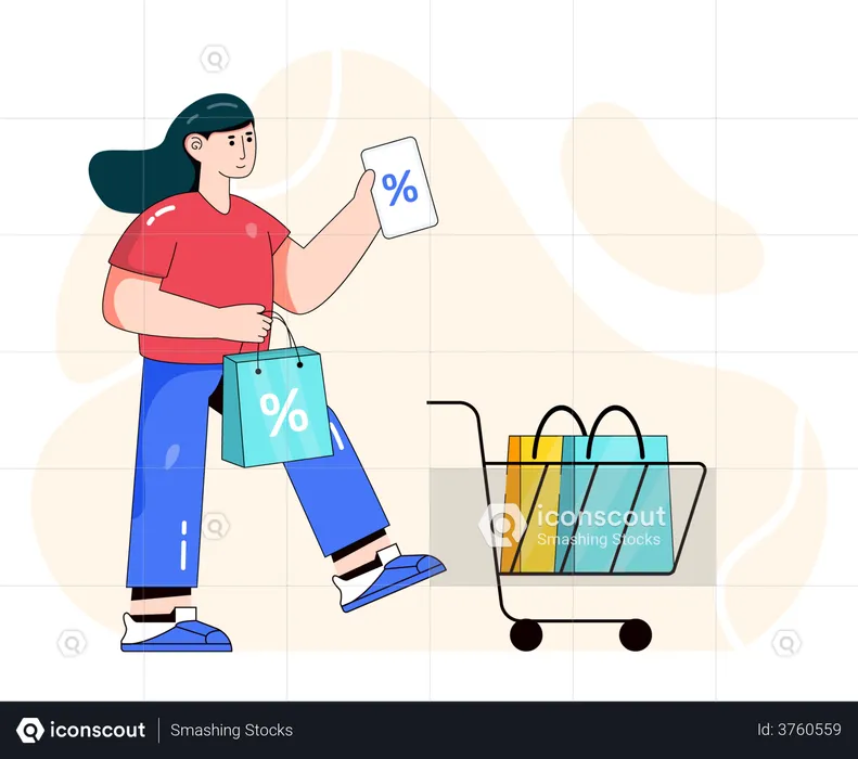 Woman purchasing on sale day  Illustration