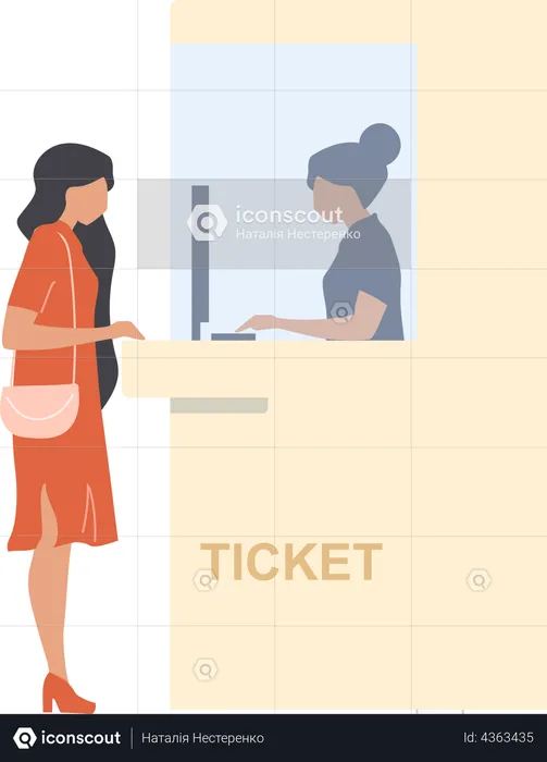 Woman purchasing ticket at box office  Illustration