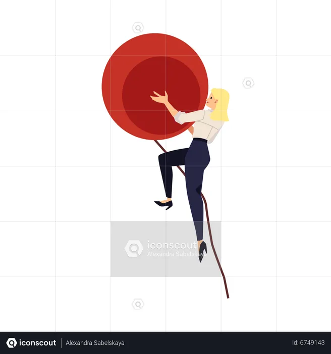 Woman pushes red stone  Illustration