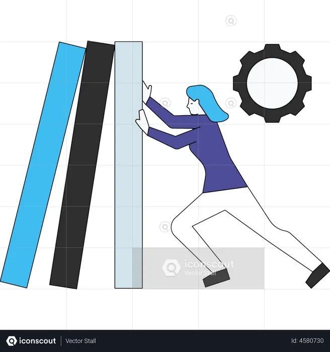 Woman pushing bar chart  Illustration