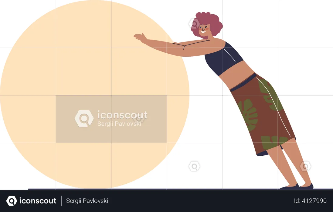 Woman pushing circle shape  Illustration