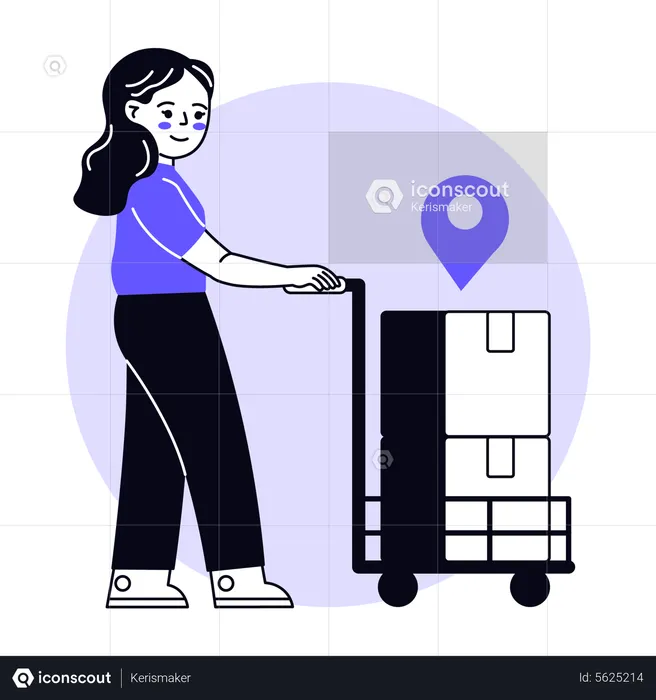 Woman pushing delivery cart  Illustration