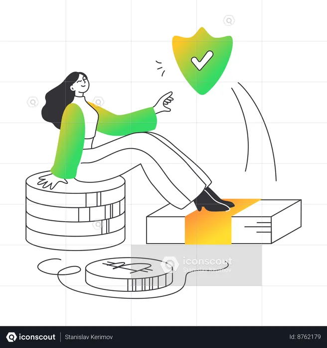 Woman put her money in protection  Illustration