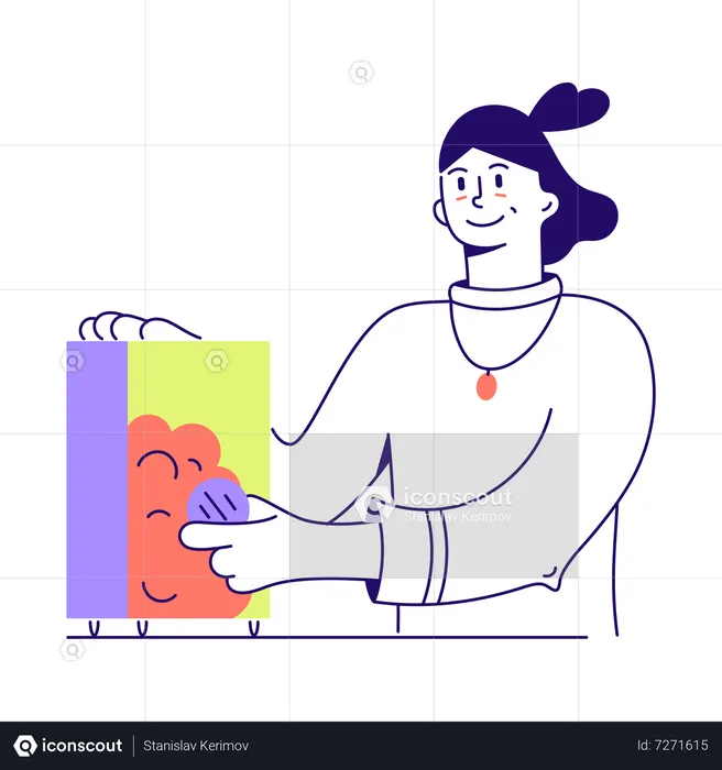 Woman puting coin in safe  Illustration