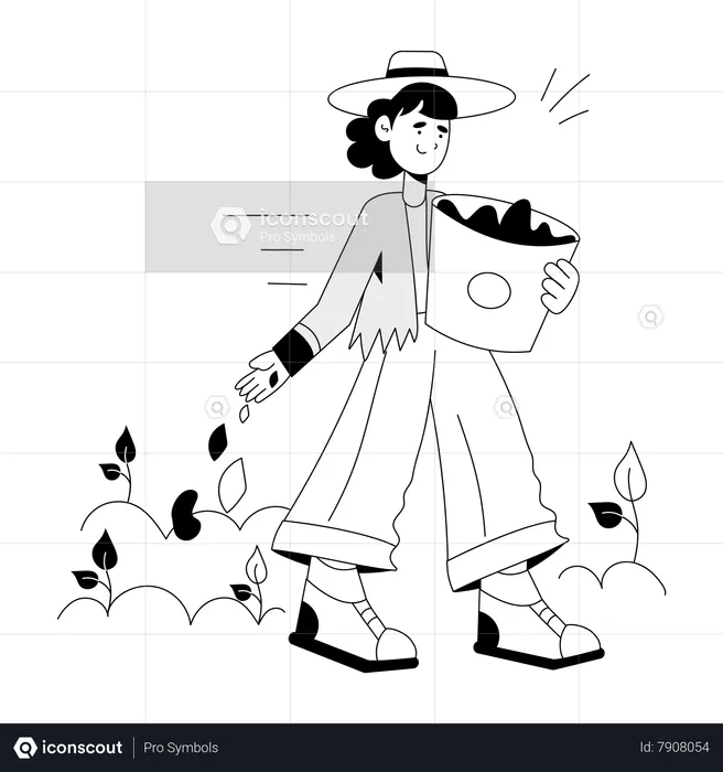 Woman putting Farm Fertilizer  Illustration