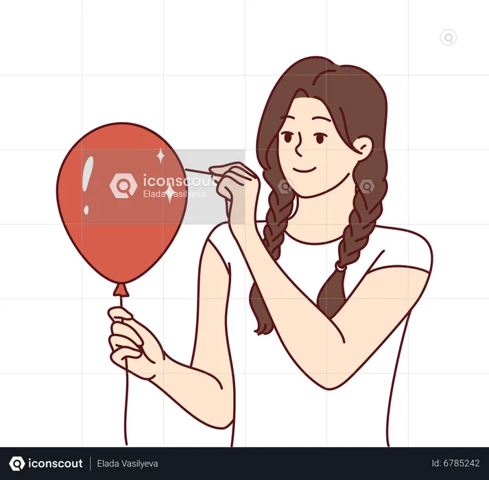 Woman putting pin in balloon  Illustration