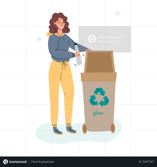 Best Premium Woman putting plastic bottle in trash bin Illustration ...