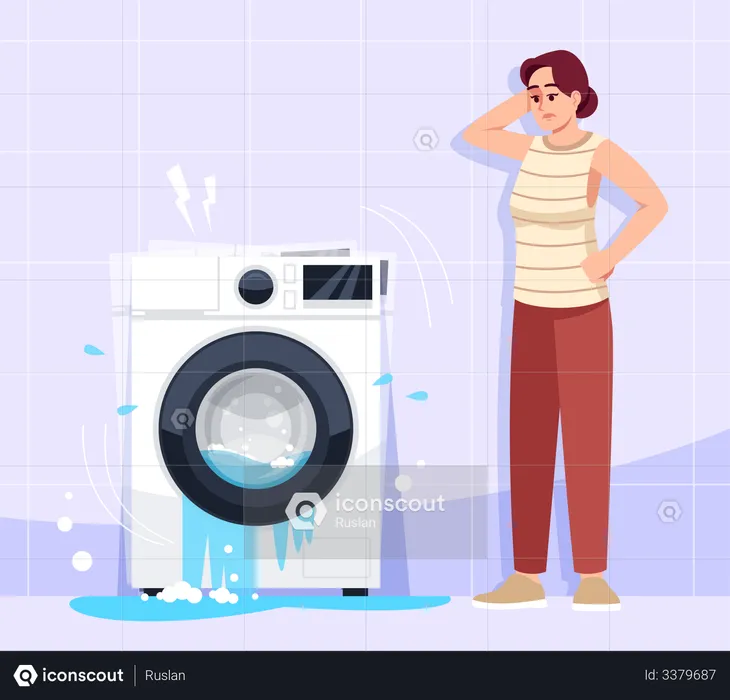 Woman puzzled by appliance breakdown  Illustration