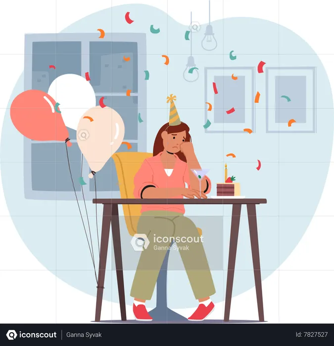 Woman Quietly Celebrates Birthday  Illustration