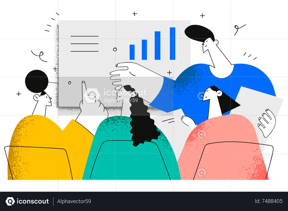 Woman raised hand for asking doubt  Illustration