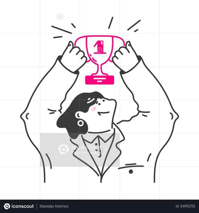 Woman Raises The Cup Above Her Head  Illustration